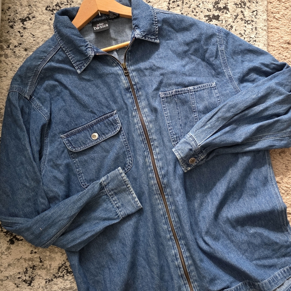 Vintage 90s Denim Zip Shacket Wmns M Stefano Basics Western Cottage Core Granola